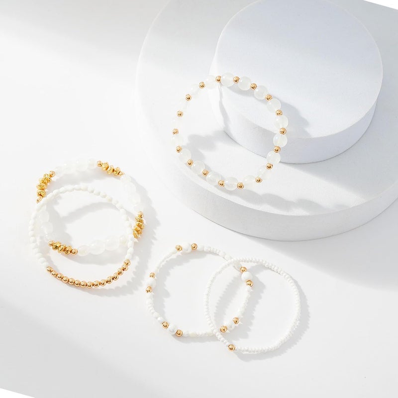 Aigrnc Boho Beaded Stretch Bracelets For Women Stackable Crystal Gold Plated Beaded Bracelets Set Trendy Handmade Friendship Braeclet Jewelry Gifts - Image 3